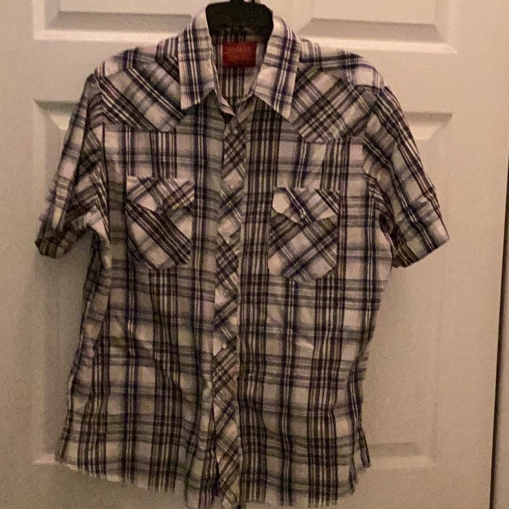 🤠Rustler Ranchwear Pearl Snap button Up~Short sleeve~Western~Size Large Shirt🤠